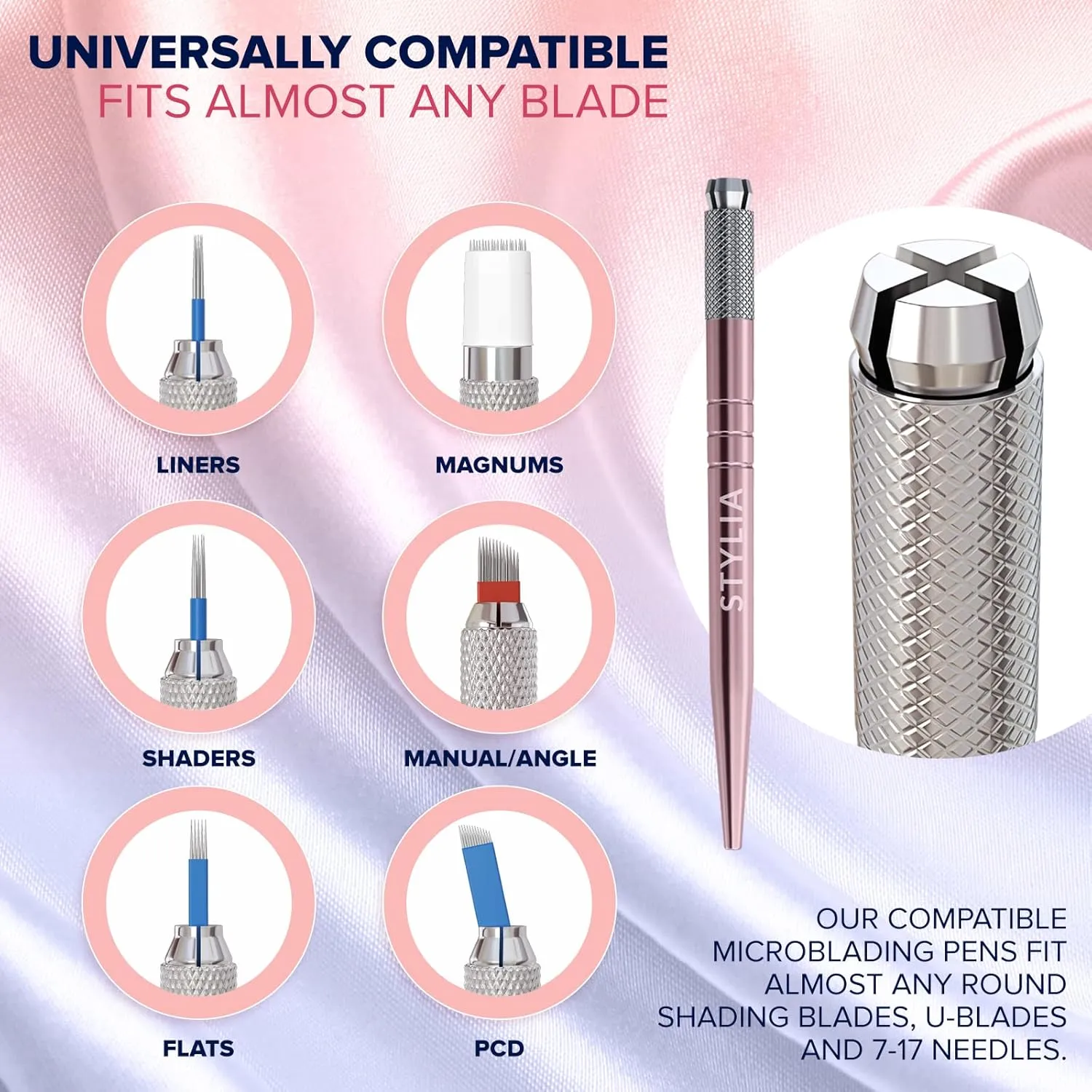Microblading Supplies Pink Light Manual Tattoo Eyebrow Pens For Permanent Makeup Supplies | Durable Aluminum Pen With Lock-Pin Tech & Ergonomic Grip | Shape Brows, Fuller & Lush