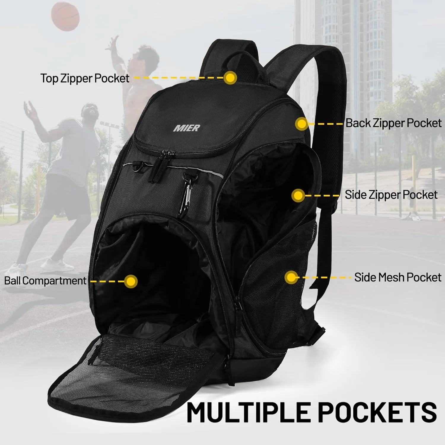 MIER Basketball Backpack Large Sports Soccer Bag with Ball/Shoes Holder for Men Women Volleyball Gym Equipment Training, 40L