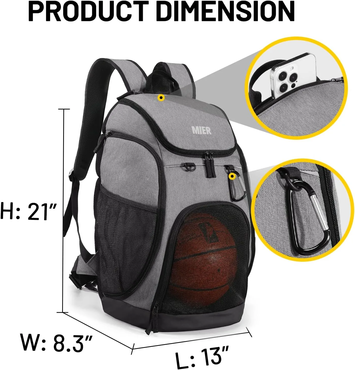 MIER Basketball Backpack Large Sports Soccer Bag with Ball/Shoes Holder for Men Women Volleyball Gym Equipment Training, 40L