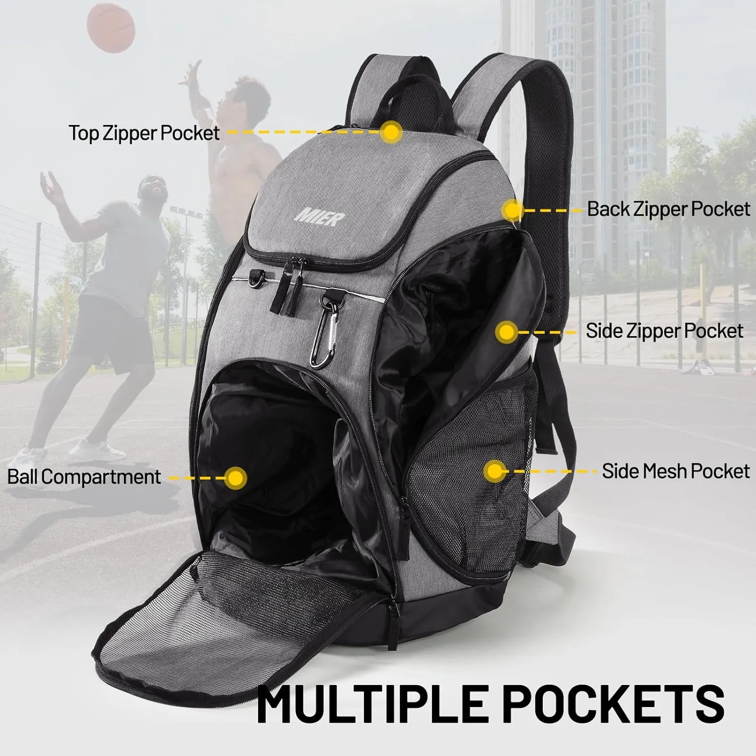 MIER Basketball Backpack Large Sports Soccer Bag with Ball/Shoes Holder for Men Women Volleyball Gym Equipment Training, 40L
