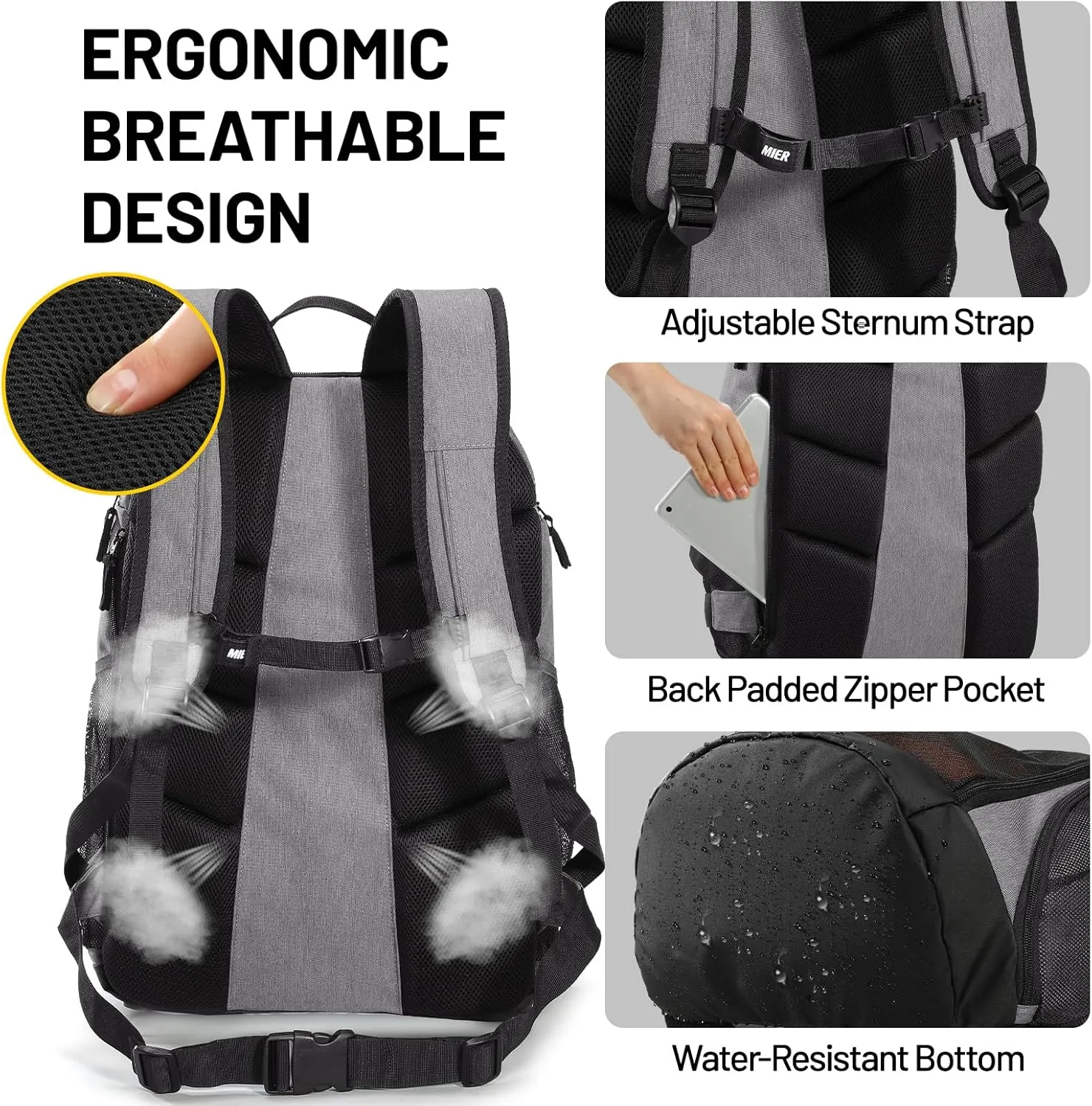 MIER Basketball Backpack Large Sports Soccer Bag with Ball/Shoes Holder for Men Women Volleyball Gym Equipment Training, 40L