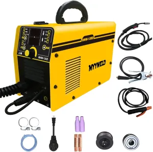 Mig Welder 130D, 110/220V Dual Voltage Gas/Gasless multiprocess welder, Solid Wire/Flux MIG/Stick ARC/Lift TIG 4 in 1, IGBT Inverter Welding Machine