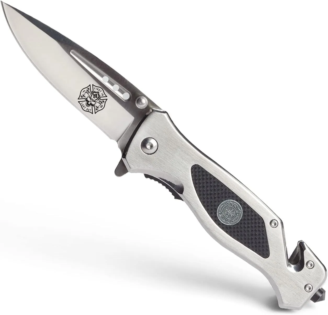 Military Gift Shop Firefighter First Responder Pocket Knife for Men | USA Rescue Knife | Fire Knife Silver