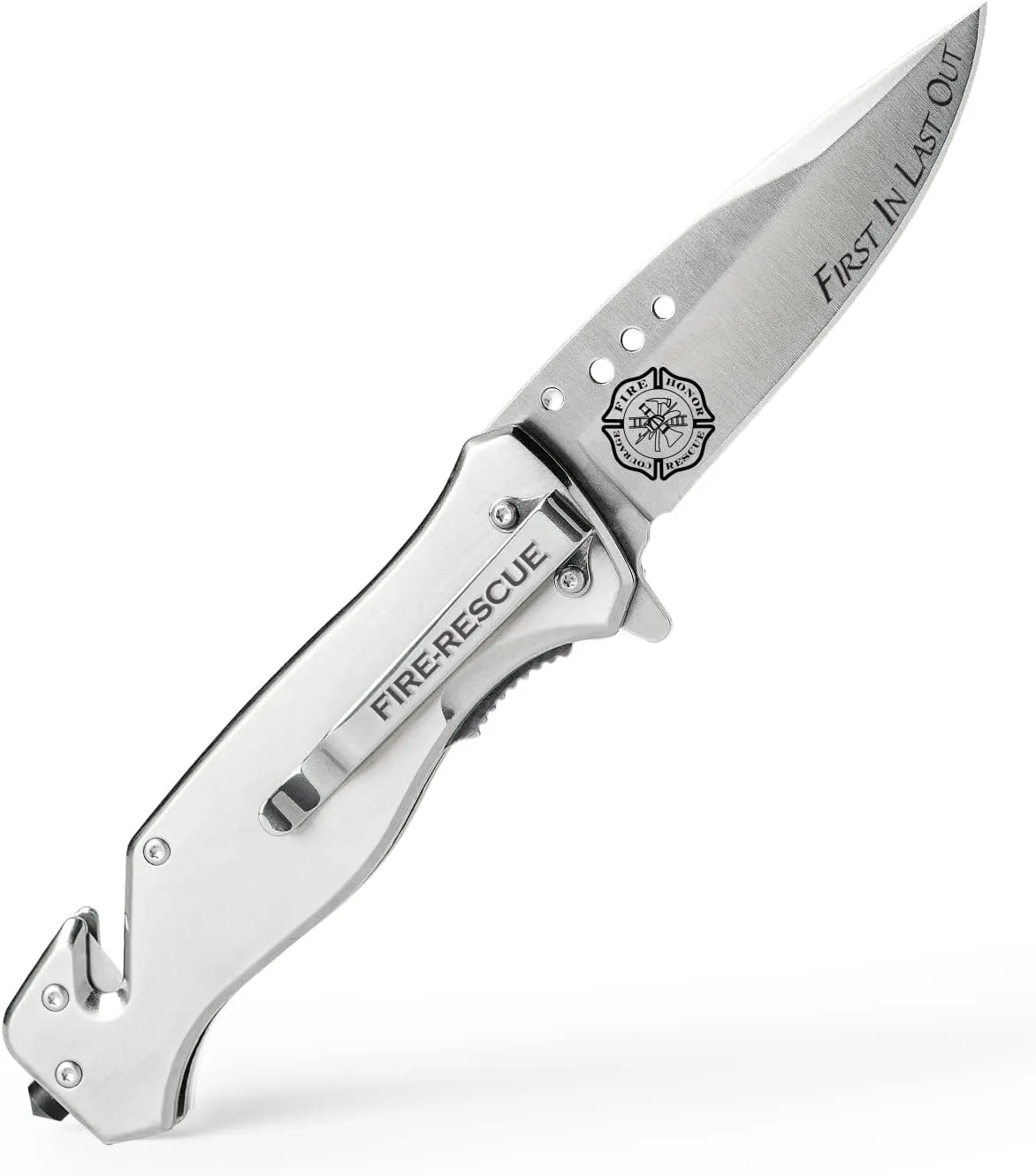 Military Gift Shop Firefighter First Responder Pocket Knife for Men | USA Rescue Knife | Fire Knife Silver