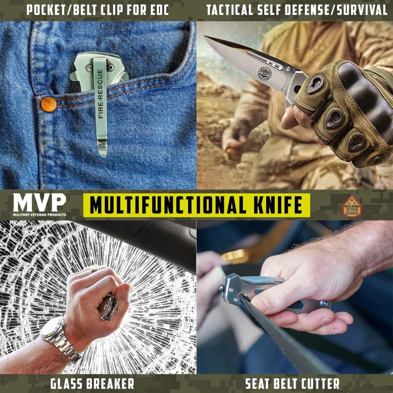 Military Gift Shop Firefighter First Responder Pocket Knife for Men | USA Rescue Knife | Fire Knife Silver