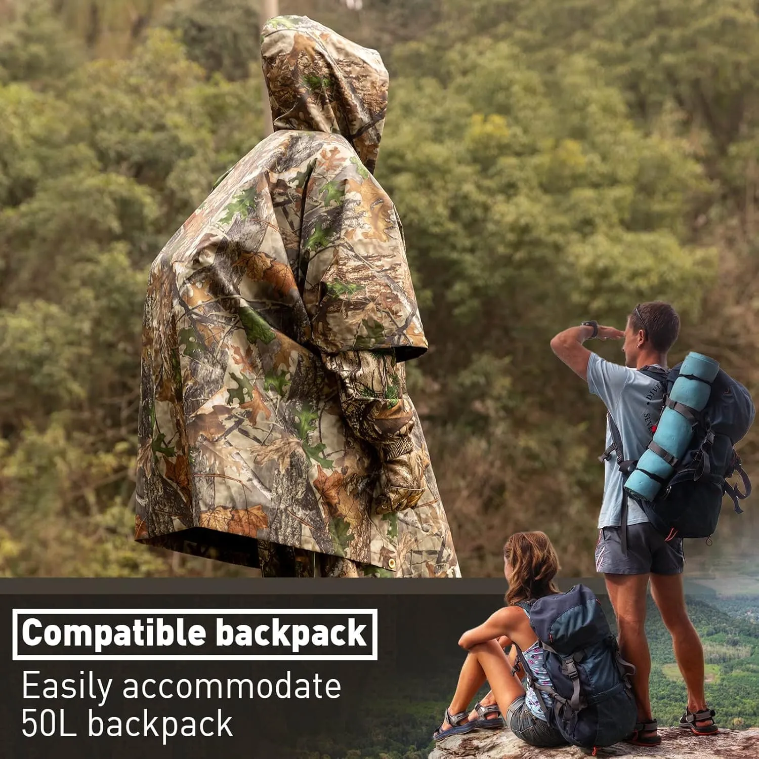 Military Poncho, Waterproof Camouflage Army Poncho, Multi Use Rip Stop Military Rain Poncho