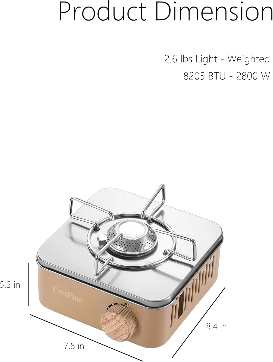 Mini Butane Camping Stove with Portable Bag, Indoor and Outdoor Cooking, for Emergency and Camp Essentials, 8205 BTU, 2hr Usage per Canister, Gas Not Included, Khaki
