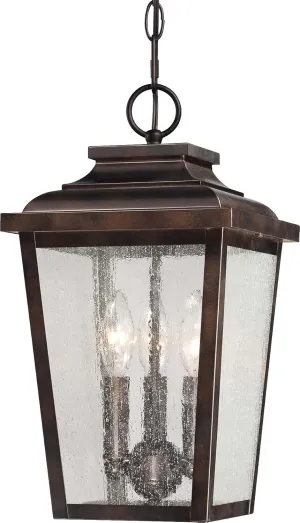 Minka Lavery Outdoor Ceiling Lighting 72174-189, Irvington Manor Aluminum Seeded Glass Pendant, 3-Light 180 Total Watts, 16" H x 9" W, Chelesa Bronze