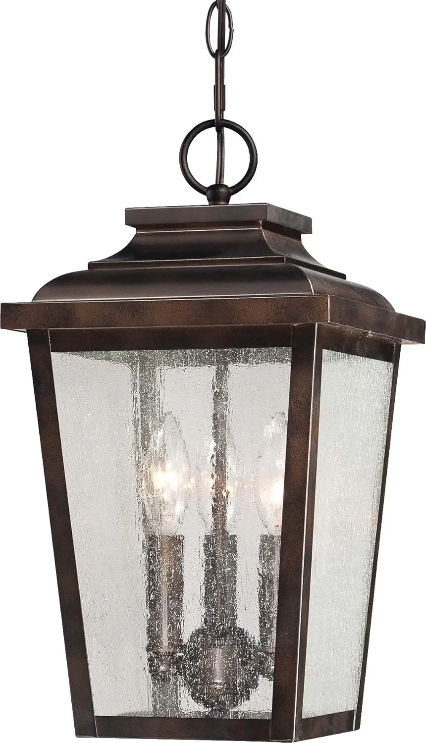 Minka Lavery Outdoor Ceiling Lighting 72174-189, Irvington Manor Aluminum Seeded Glass Pendant, 3-Light 180 Total Watts, 16" H x 9" W, Chelesa Bronze