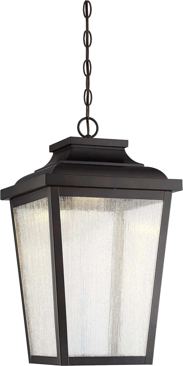 Minka Lavery Outdoor Seeded Glass Pendant Lighting 72175-189-L Irvington Manor, 1-Light LED 13 Watts, 22" H x 13" W, Chelesa Bronze