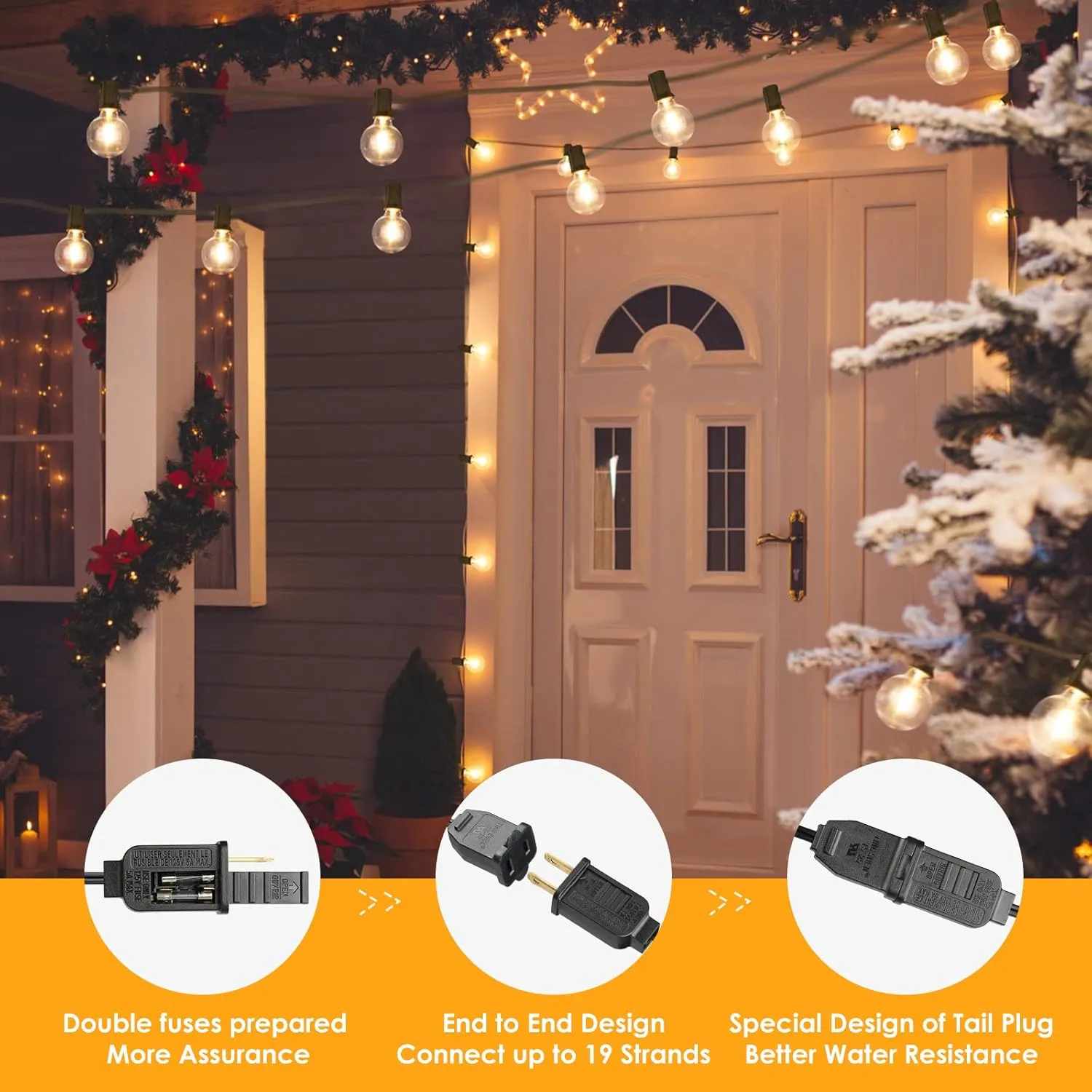 Mlambert 50Ft LED Outdoor String Lights G40 Globe Dimmable Patio Light, Waterproof Hanging String Light with 27 Warm White Shatterproof Bulbs(2 Spare)