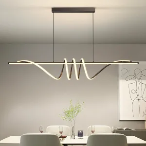 Modern LED Pendant Lights, Ceiling Chandelier Dimmable with Remote Control 3000k-6000K Adjustable Color Temperature, Aluminum Island Lighting Lamp Fixture for Kitchen, Dining Room(57in Black)