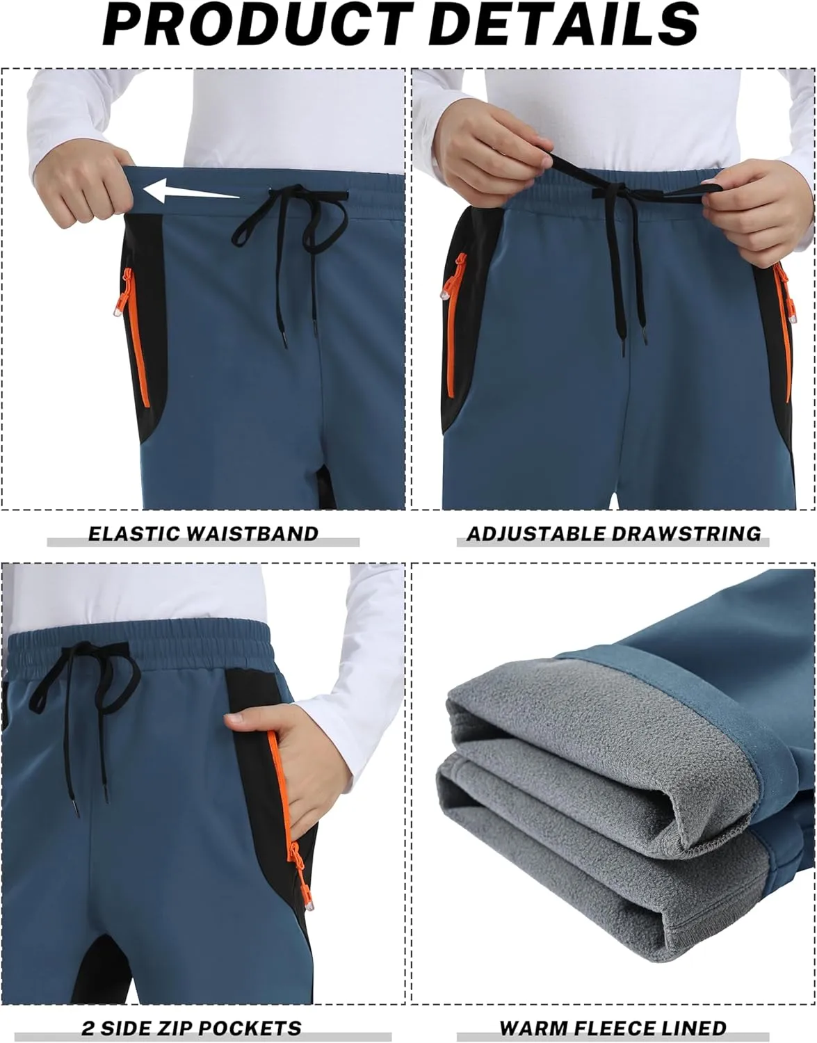 MoFiz Kids Waterproof Snow Ski Pants Kids Winter Warm Fleece Snowboard Pants Girls Elastic Waist Outdoor Hiking Pants