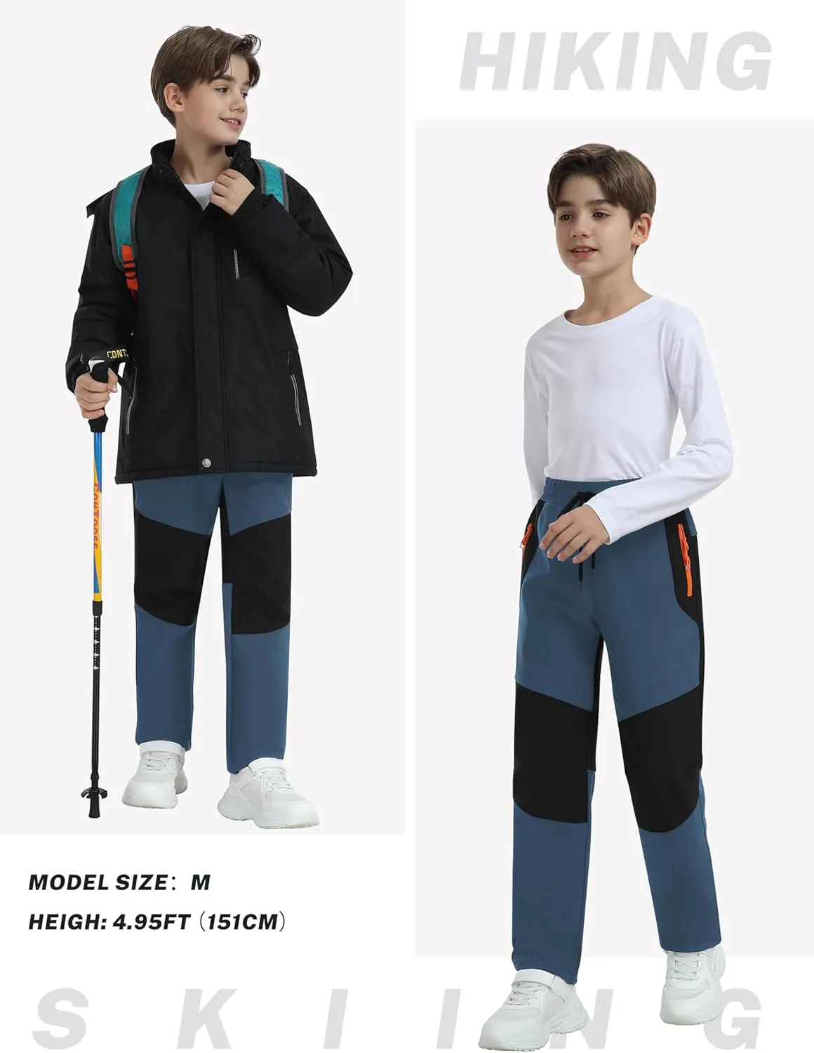 MoFiz Kids Waterproof Snow Ski Pants Kids Winter Warm Fleece Snowboard Pants Girls Elastic Waist Outdoor Hiking Pants
