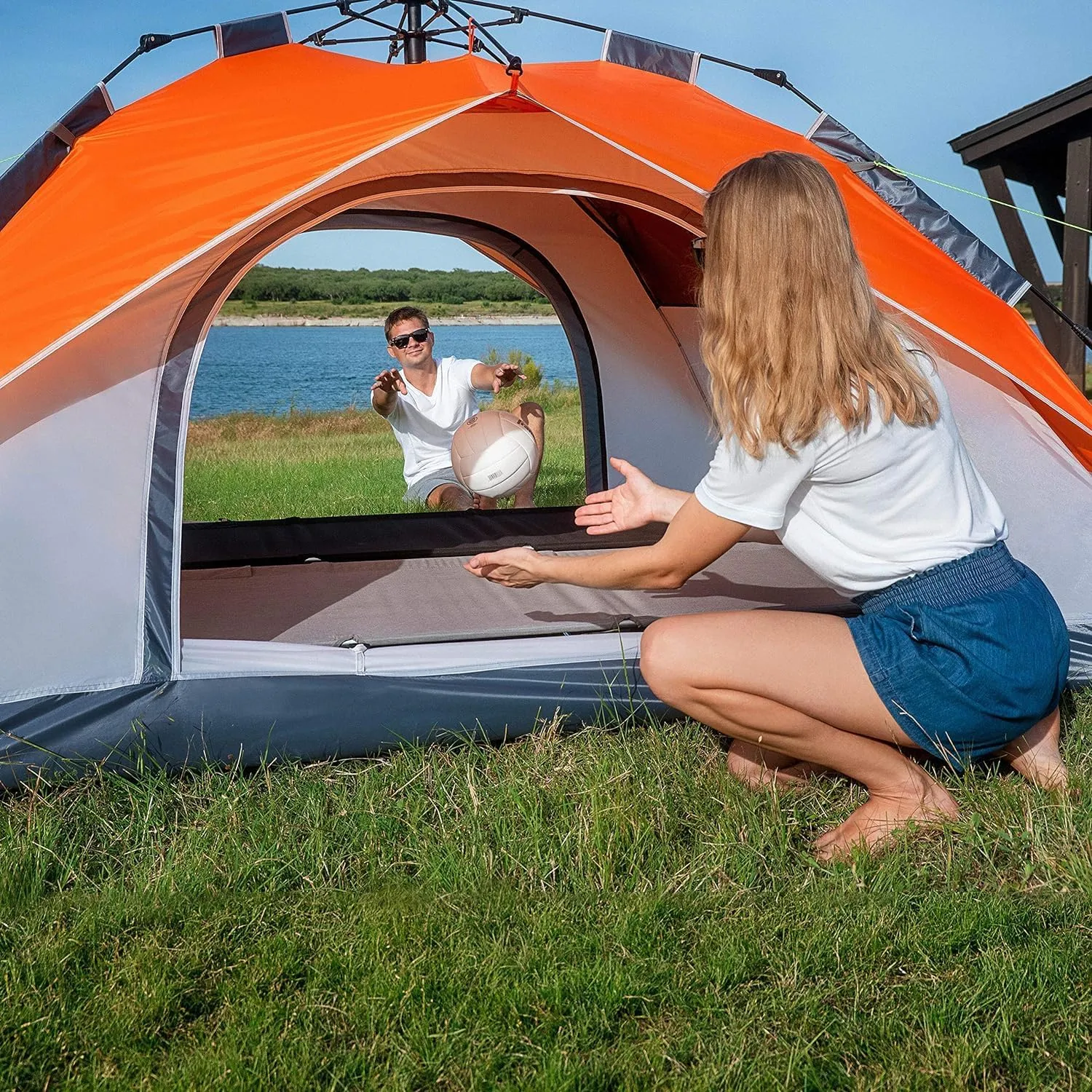 MOON LENCE Pop Up Tent Family Camping Tent for 4 Person, Portable Instant/Automatic Tent Waterproof Windproof for Camping Hiking Mountaineering
