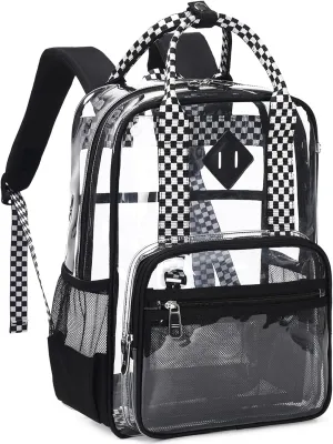 MOONBABY Clear Backpack for School Kids Clear Bookbag Heavy Duty PVC Transparent Backpack for Boys Girls Stadium Approved See Through Back Pack for Kindergarten Primary School, Checkered