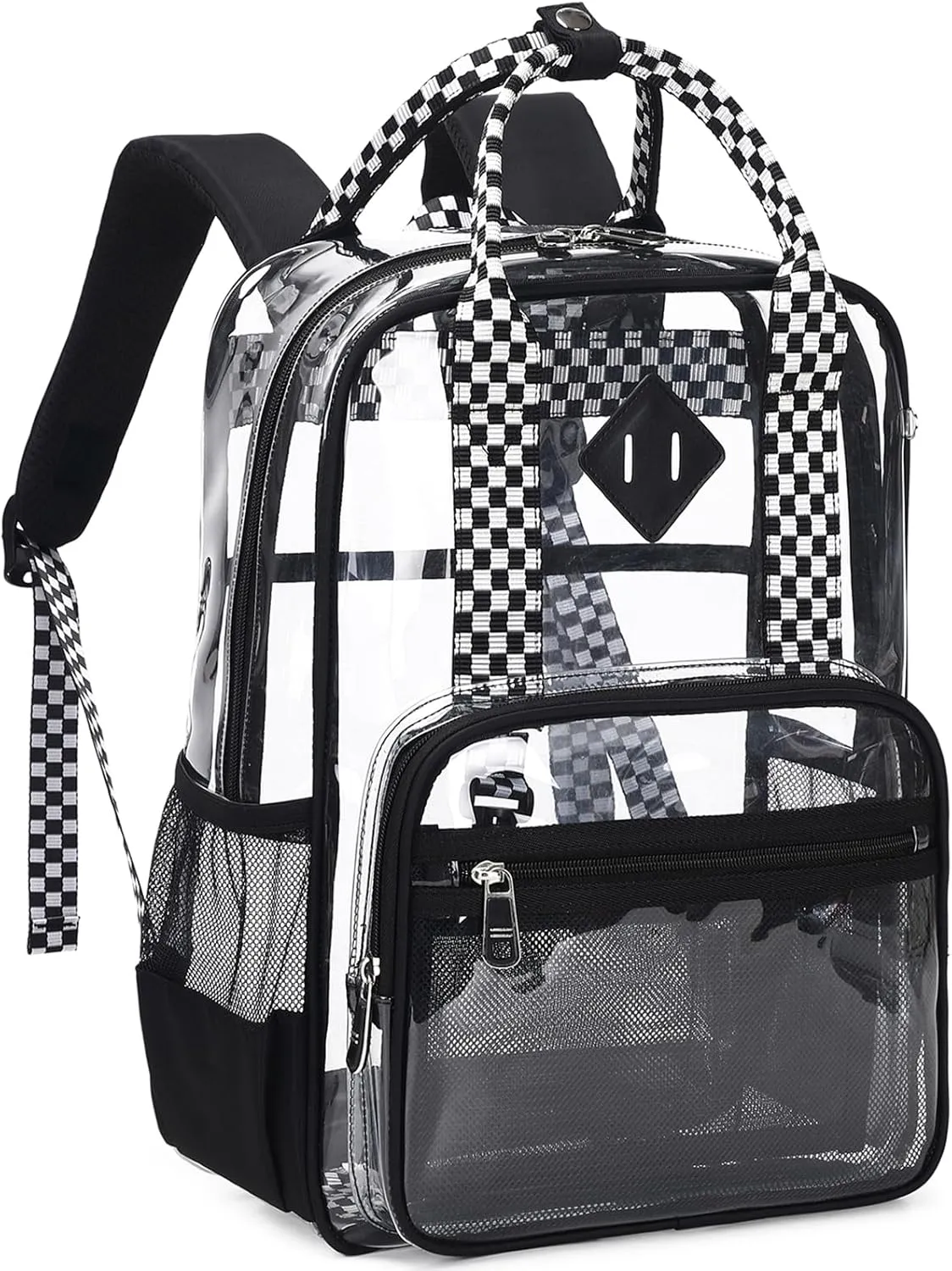 MOONBABY Clear Backpack for School Kids Clear Bookbag Heavy Duty PVC Transparent Backpack for Boys Girls Stadium Approved See Through Back Pack for Kindergarten Primary School, Checkered