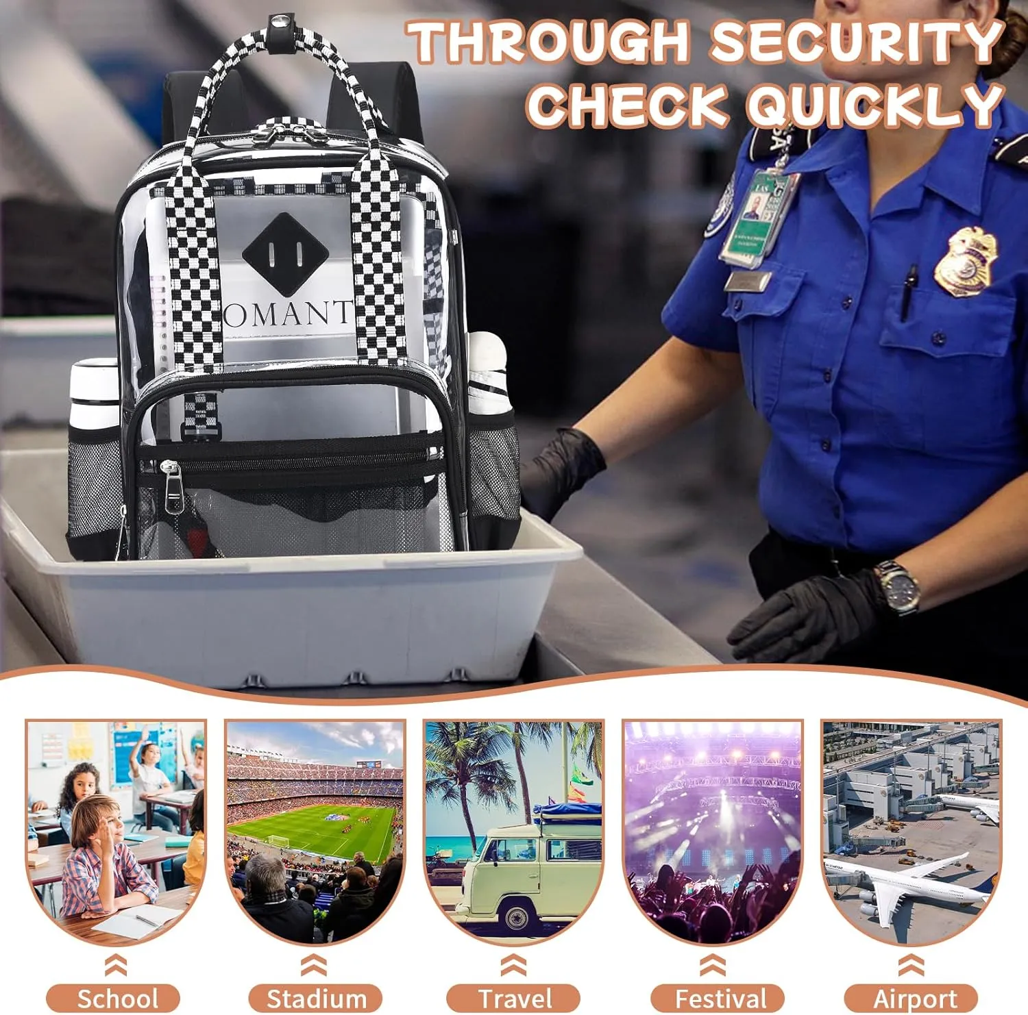 MOONBABY Clear Backpack for School Kids Clear Bookbag Heavy Duty PVC Transparent Backpack for Boys Girls Stadium Approved See Through Back Pack for Kindergarten Primary School, Checkered