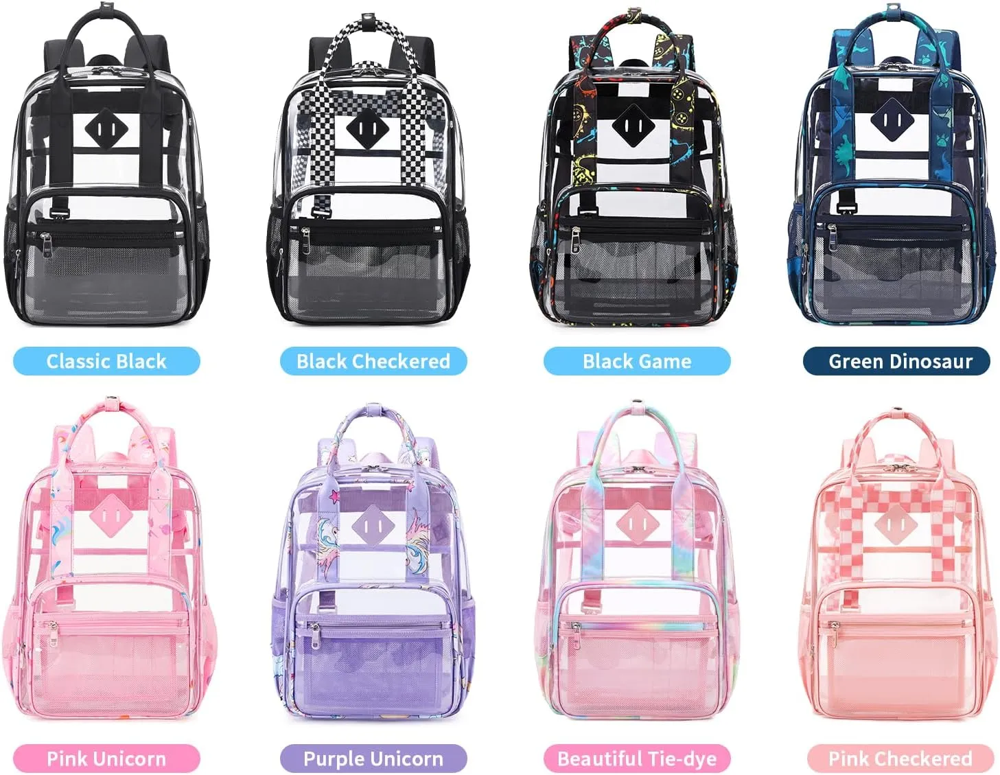 MOONBABY Clear Backpack for Stadium Events Kids Clear Bookbag for Girls Boys Elementary School Heavy Duty PVC Small Transparent Backpack, Black