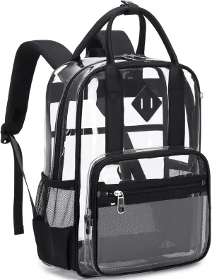 MOONBABY Clear Backpack for Stadium Events Kids Clear Bookbag for Girls Boys Elementary School Heavy Duty PVC Small Transparent Backpack, Black