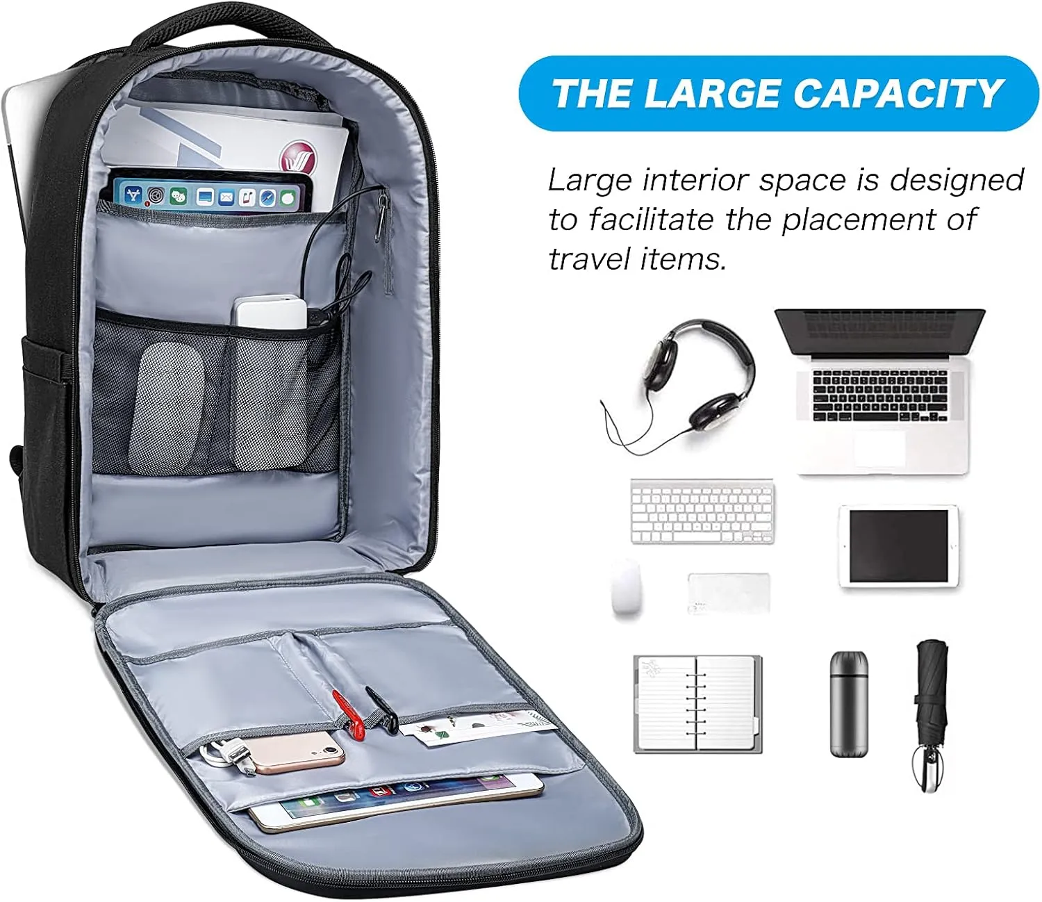 MOSISO 15.6-16 inch 35L Laptop Backpack with USB Charging Port for Women Men, Waterproof Hardshell Travel Business Computer Bag, Anti-Theft Daypack with Luggage Strap, Black