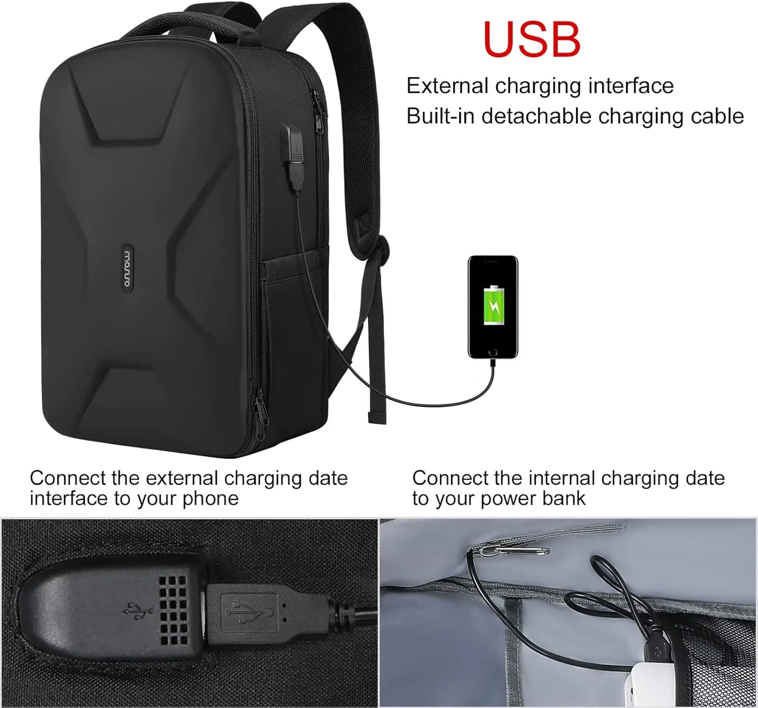 MOSISO 15.6-16 inch 35L Laptop Backpack with USB Charging Port for Women Men, Waterproof Hardshell Travel Business Computer Bag, Anti-Theft Daypack with Luggage Strap, Black
