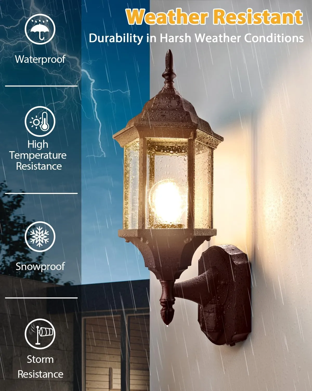 Motion Sensor Outdoor Lights, 16 inch Dusk to Dawn Outside Porch Lights, Waterproof Anti-Rust Aluminum Outdoor Wall Lights Exterior Lighting Fixtures for House, Garage, Front Door, Brown