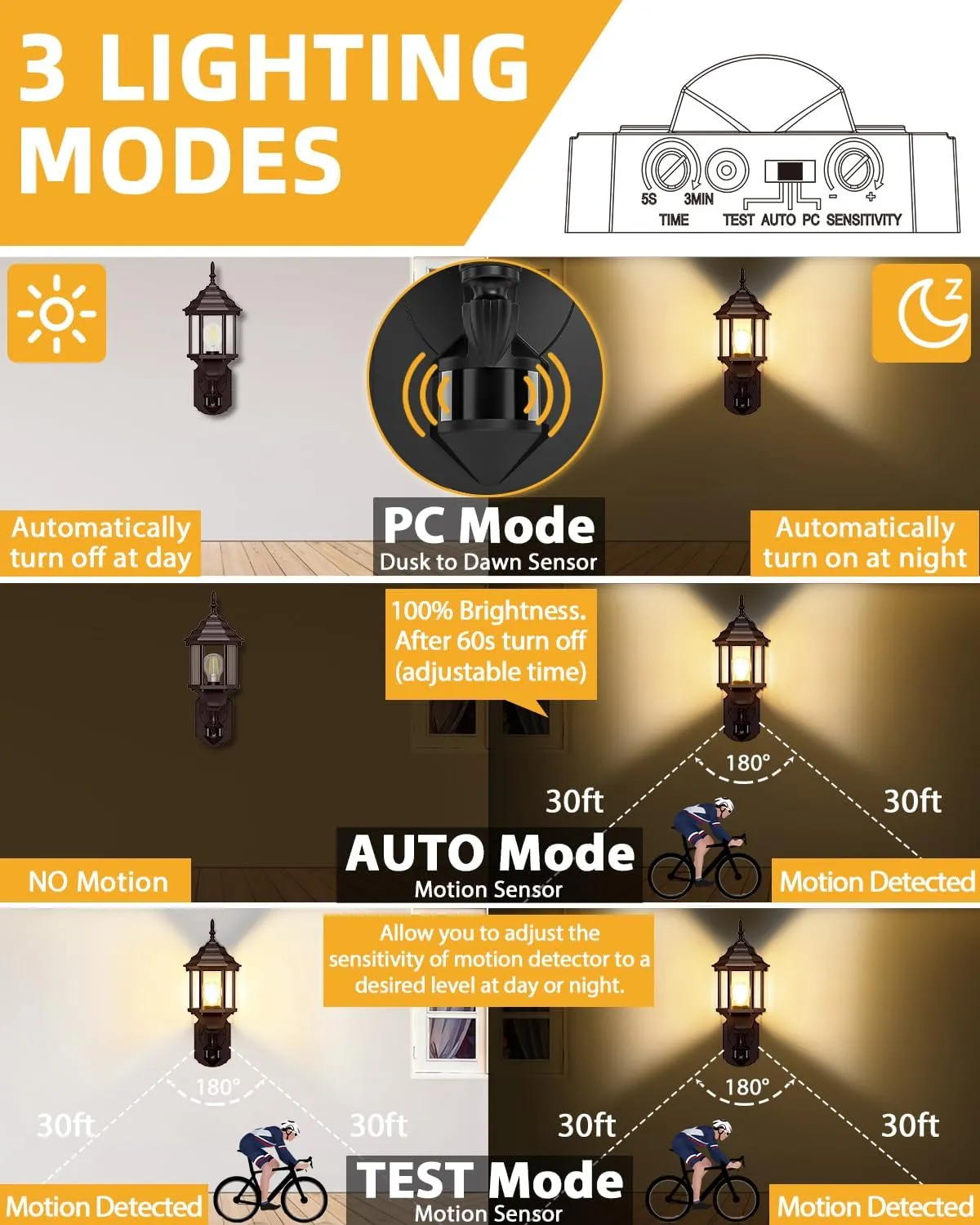 Motion Sensor Outdoor Lights, 16 inch Dusk to Dawn Outside Porch Lights, Waterproof Anti-Rust Aluminum Outdoor Wall Lights Exterior Lighting Fixtures for House, Garage, Front Door, Brown