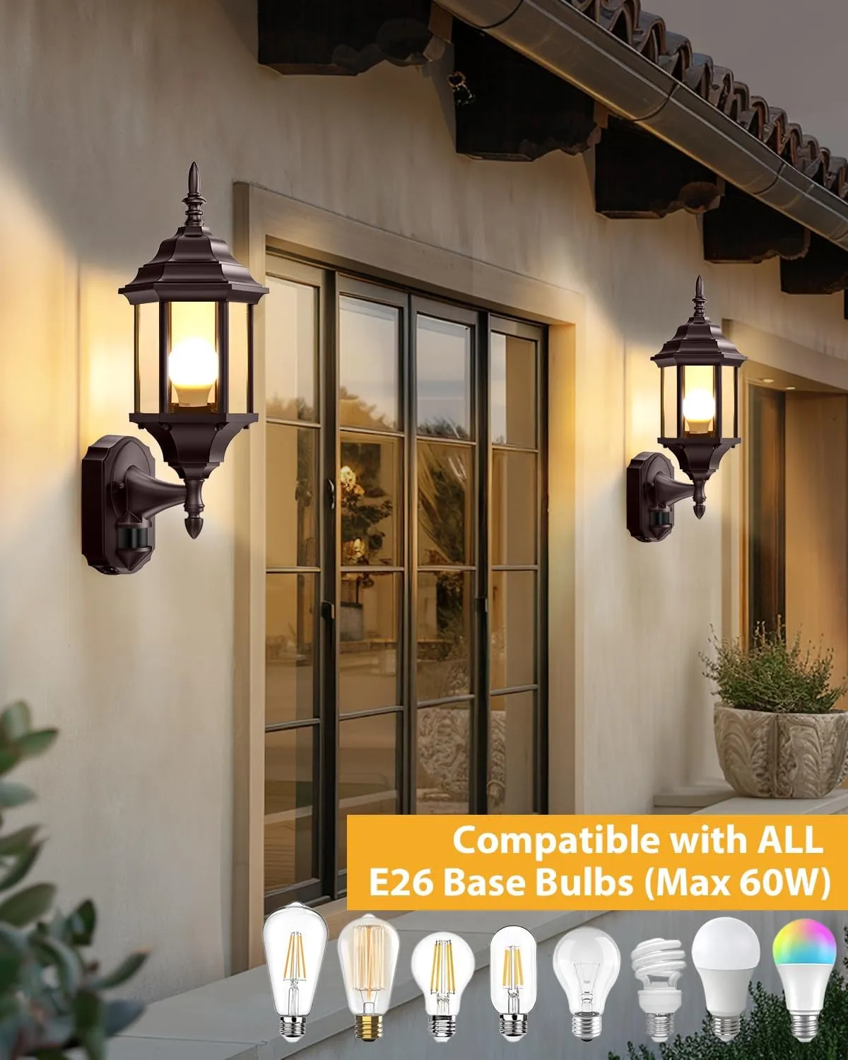 Motion Sensor Outdoor Lights, 16 inch Dusk to Dawn Outside Porch Lights, Waterproof Anti-Rust Aluminum Outdoor Wall Lights Exterior Lighting Fixtures for House, Garage, Front Door, Brown