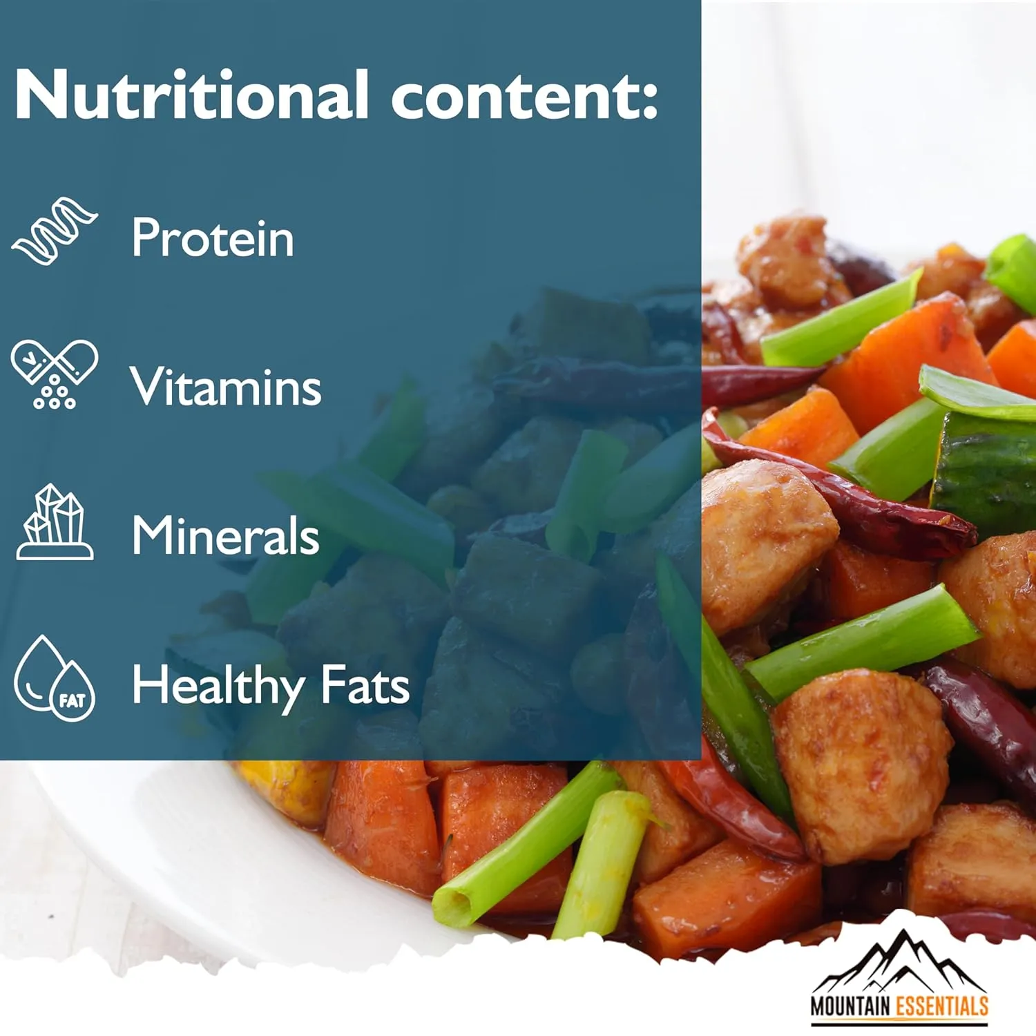 MOUNTAIN ESSENTIALS Freeze Dried Chicken Dices | Pre-Cooked Meat Emergency Survival Bulk Food Storage Ready to Eat Fully Cooked Home Meals Hunting, Survival, Camping, Backpacking Food 10 serving per Pouch Pack of 12