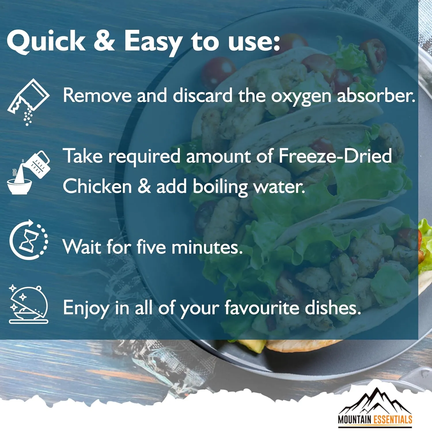 MOUNTAIN ESSENTIALS Freeze Dried Chicken Dices | Pre-Cooked Meat Emergency Survival Bulk Food Storage Ready to Eat Fully Cooked Home Meals Hunting, Survival, Camping, Backpacking Food 10 serving per Pouch Pack of 12
