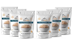 MOUNTAIN ESSENTIALS Freeze Dried Chicken Dices | Pre-Cooked Meat Emergency Survival Bulk Food Storage Ready to Eat Fully Cooked Home Meals Hunting, Survival, Camping, Backpacking Food 10 serving per Pouch Pack of 6