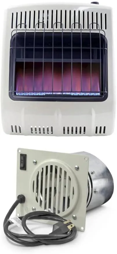 Mr. Heater 20K BTU Natural Gas Blue Flame Heater with Built in Vent Free Blower Kit (2 Items)