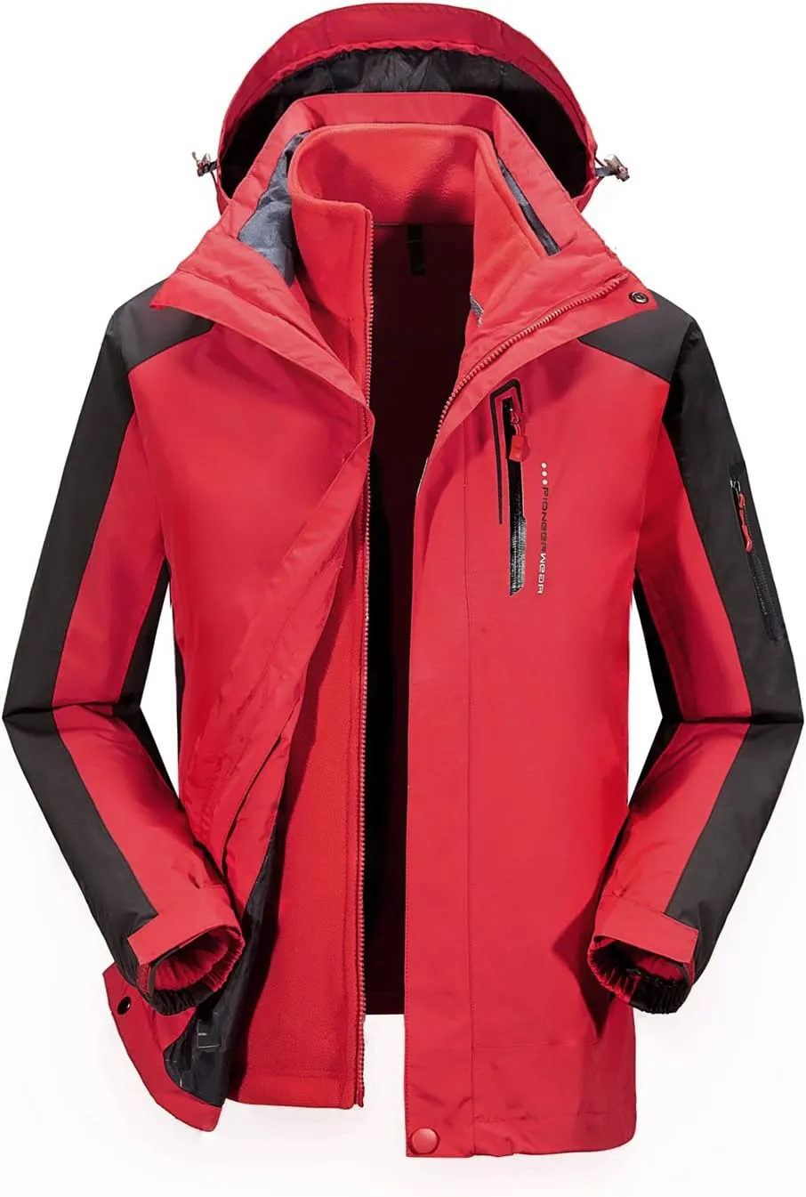 Mr.Stream Men's Outdoor Hooded Hard Shell 3-in-1 Jacket Waterproof Windproof Snow Ski Fleece Raincoat