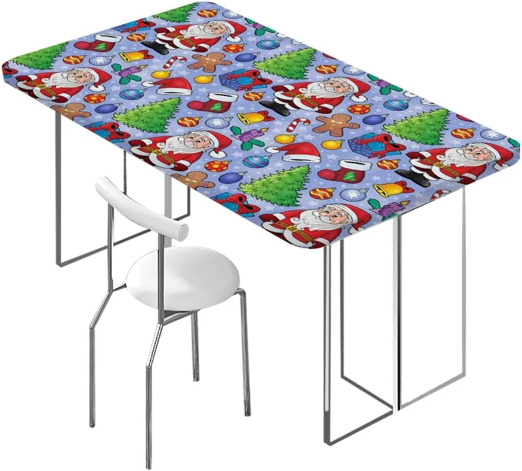 Multi Elastic Fitted Tablecloth Santa Claus Themed Cartoon Art for Child Table Cloth for Indoor Outdoor Picnic Parties Christmas Fits up 5 Foot Tables