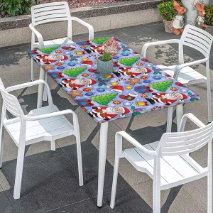 Multi Elastic Fitted Tablecloth Santa Claus Themed Cartoon Art for Child Table Cloth for Indoor Outdoor Picnic Parties Christmas Fits up 5 Foot Tables