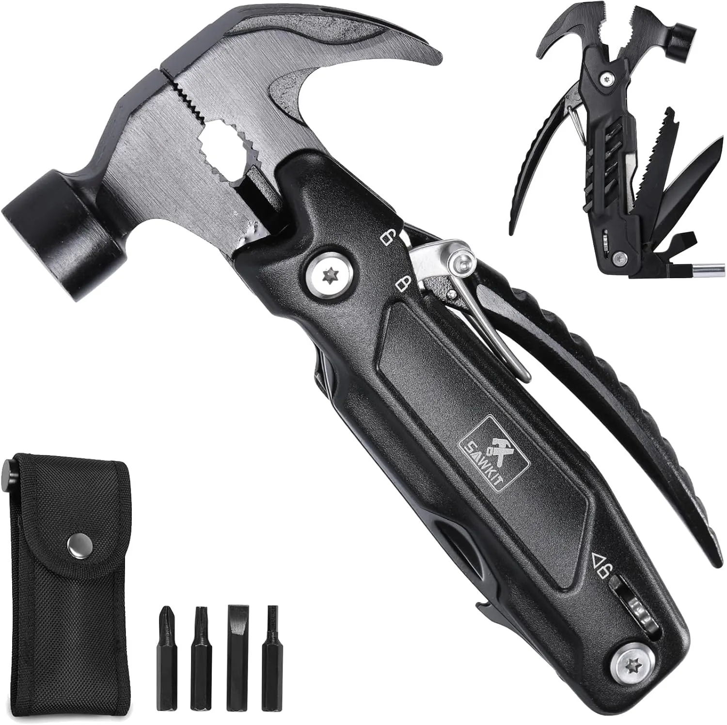 Multi-Tool Hammer Multi-Functional 15 in 1 Mini Pliers Camping Gear Survival Tool for Men, DIY Handyman, Father/Dad, Husband, Boyfriend, Women, All in One Survival Tools Small Hammer Multitool
