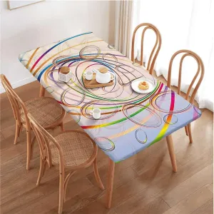 Multicolor Elastic Fitted Tablecloths, Smoky Wavy Floral with Rainbow Tablecloth Fitted Rectangle Elastic Edged Table Cover Waterproof ?Fabric Abstract Fits up 5 Foot Tables