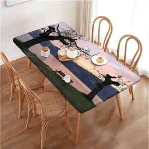 Multicolor Elastic Tablecloth for Indoors Outdoors Nature Bench on Flowing Waterproof Table Cloths for Kitchen Holiday Party Outdoor Picnic,for 4 Foot Tables Apartment Decor
