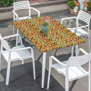 Multicolor Fitted Table Cover for Square Tables Striped and Rectangle Shapes Design Elastic Edged Table Cover for Indoor Outdoor Patio Picnic African Fits up 5 Foot Tables