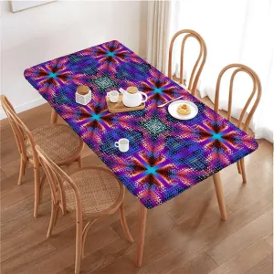 Multicolor Rectangle Elastic Fitted Tablecloth Gradient Puzzle Style Curved Shapes Waterproof Table Cloths for Kitchen Holiday Party Outdoor Picnic Geometric Fits up 5 Foot Tables