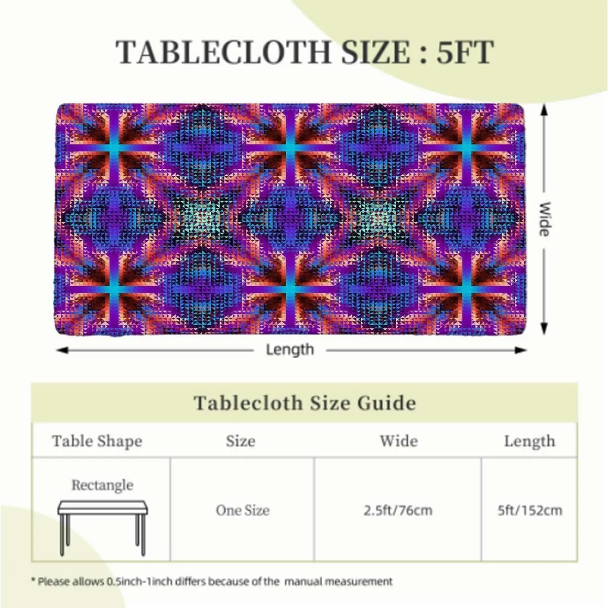 Multicolor Rectangle Elastic Fitted Tablecloth Gradient Puzzle Style Curved Shapes Waterproof Table Cloths for Kitchen Holiday Party Outdoor Picnic Geometric Fits up 5 Foot Tables