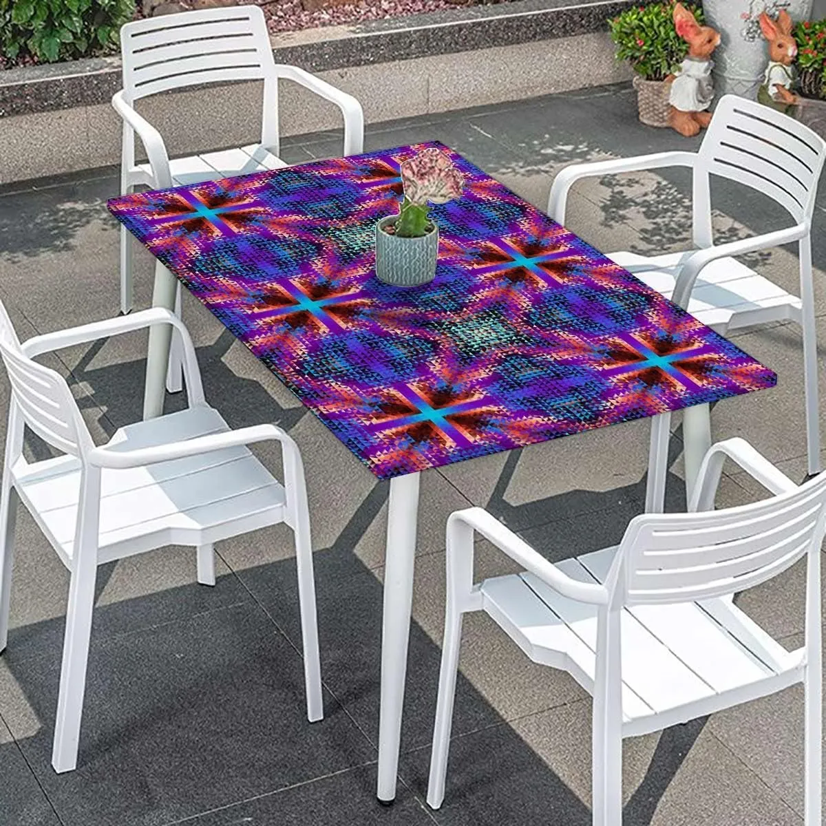 Multicolor Rectangle Elastic Fitted Tablecloth Gradient Puzzle Style Curved Shapes Waterproof Table Cloths for Kitchen Holiday Party Outdoor Picnic Geometric Fits up 5 Foot Tables