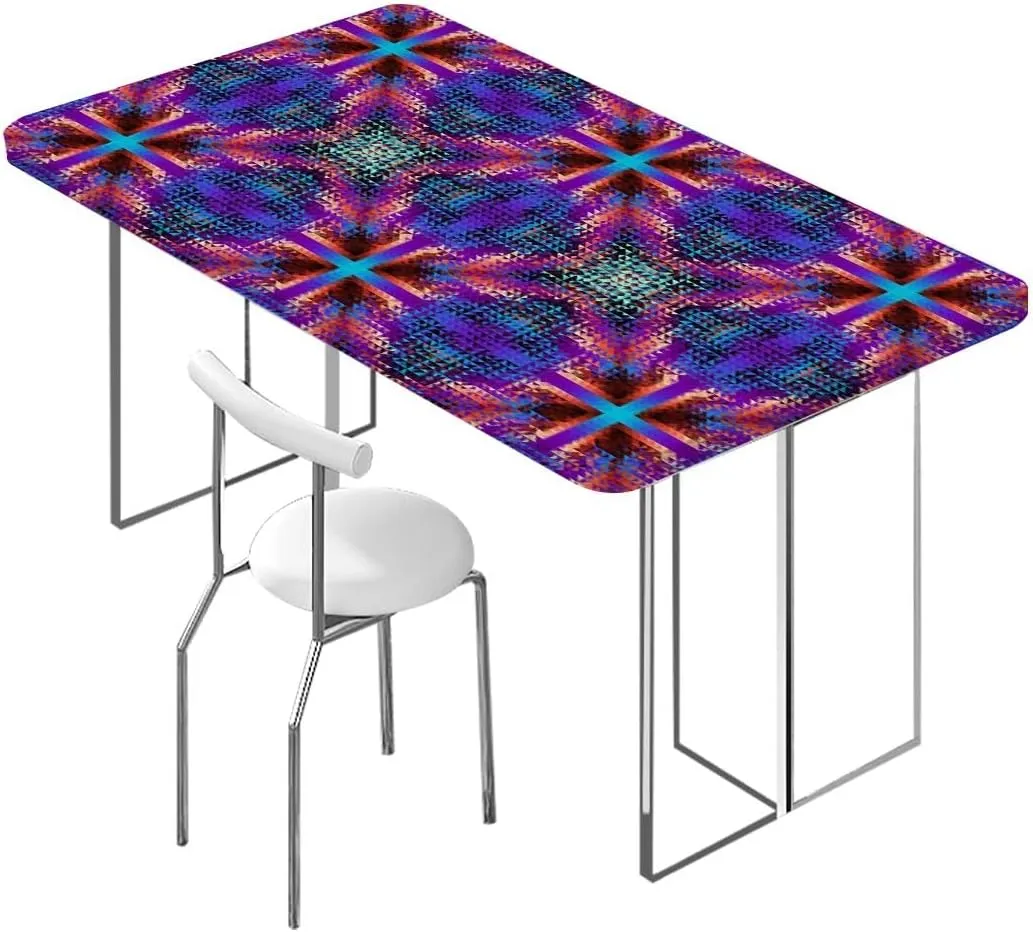 Multicolor Rectangle Elastic Fitted Tablecloth Gradient Puzzle Style Curved Shapes Waterproof Table Cloths for Kitchen Holiday Party Outdoor Picnic Geometric Fits up 5 Foot Tables