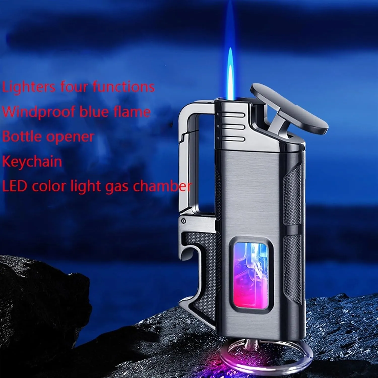 Multifunctional butane lighter, portable keychain lighter, visible gas tank lighter, windproof lighter (without butane)(Bronze)