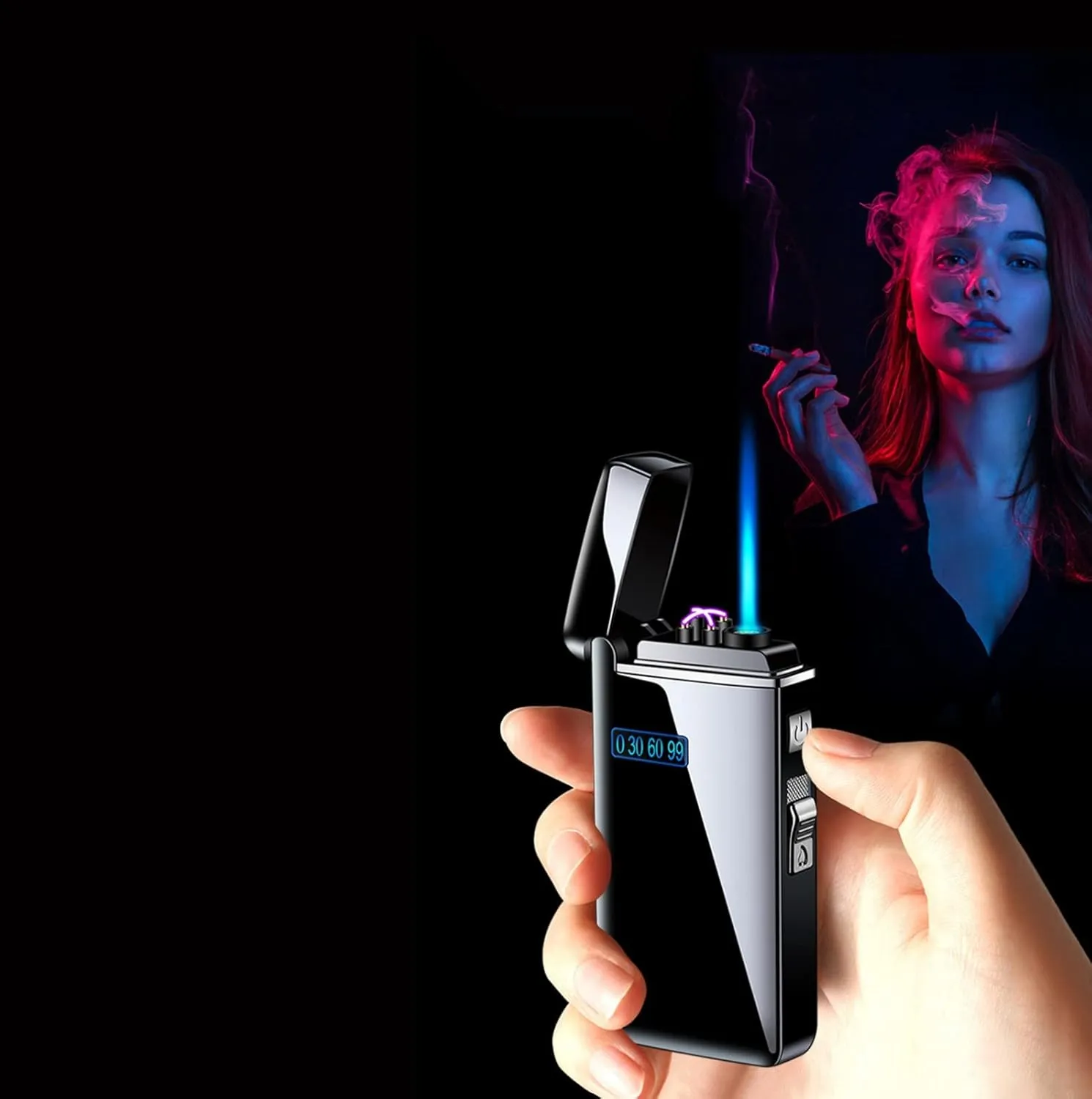 Multifunctional Lighter Arc Inflatable 2 Ignition Switches Man Female Fashion Outdoor Windproof Metal USB Box (K)