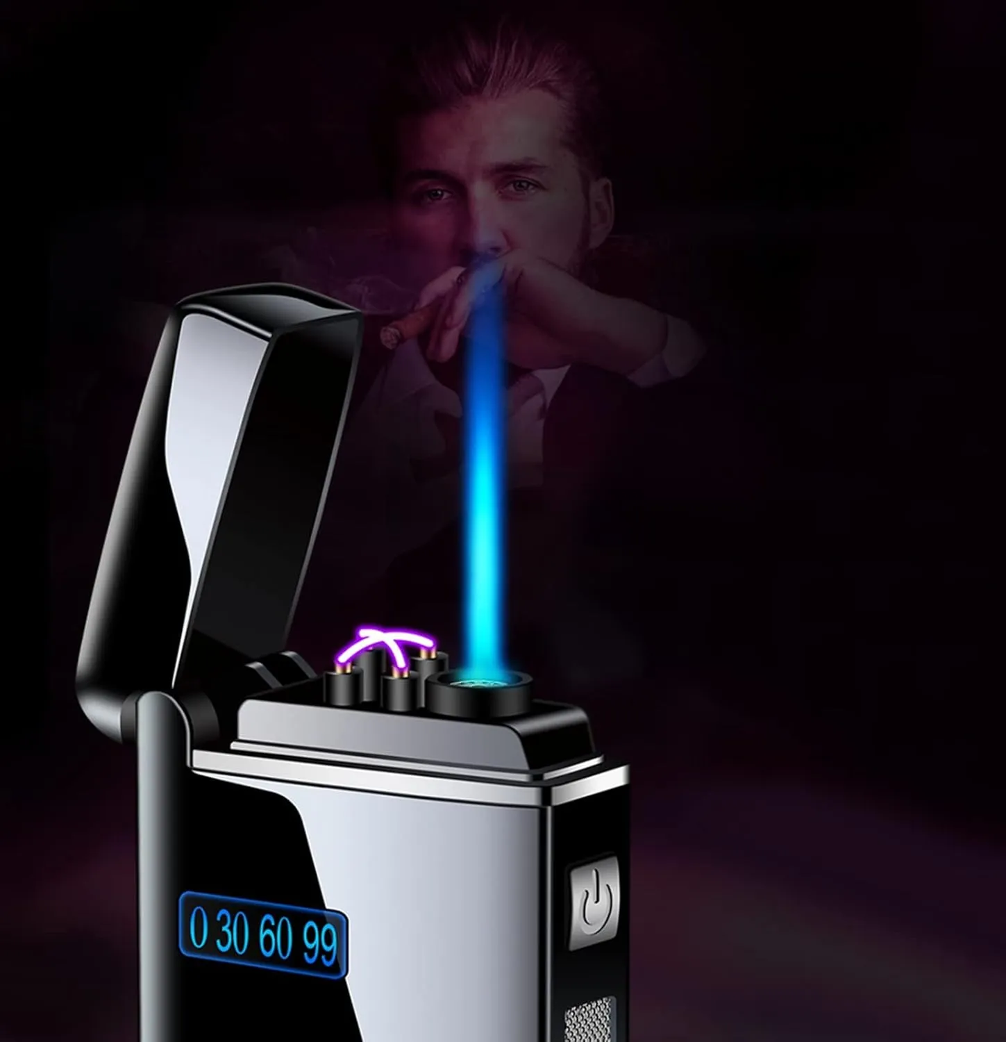 Multifunctional Lighter Arc Inflatable 2 Ignition Switches Man Female Fashion Outdoor Windproof Metal USB Box (K)