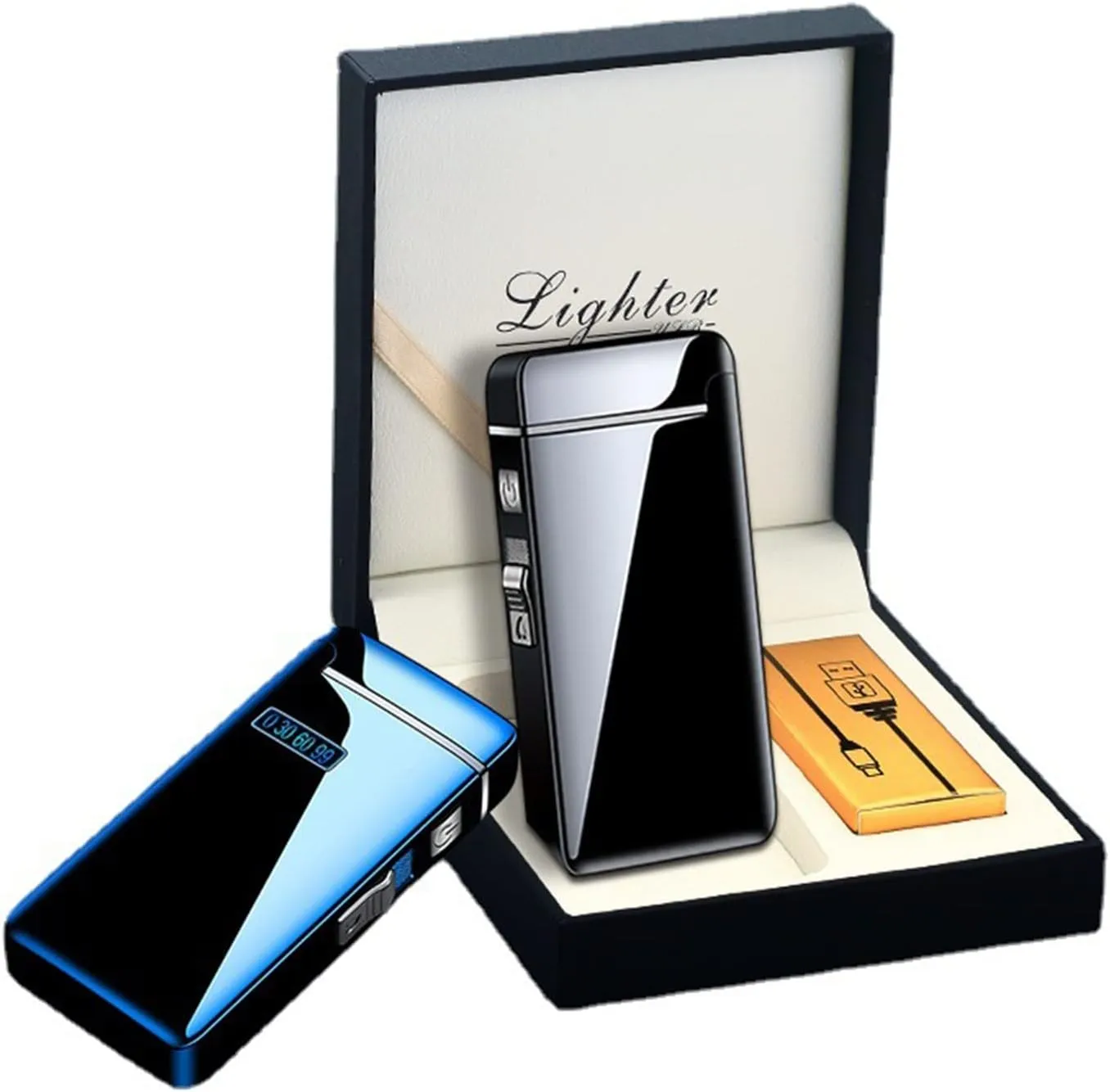 Multifunctional Lighter Arc Inflatable 2 Ignition Switches Man Female Fashion Outdoor Windproof Metal USB Box (K)