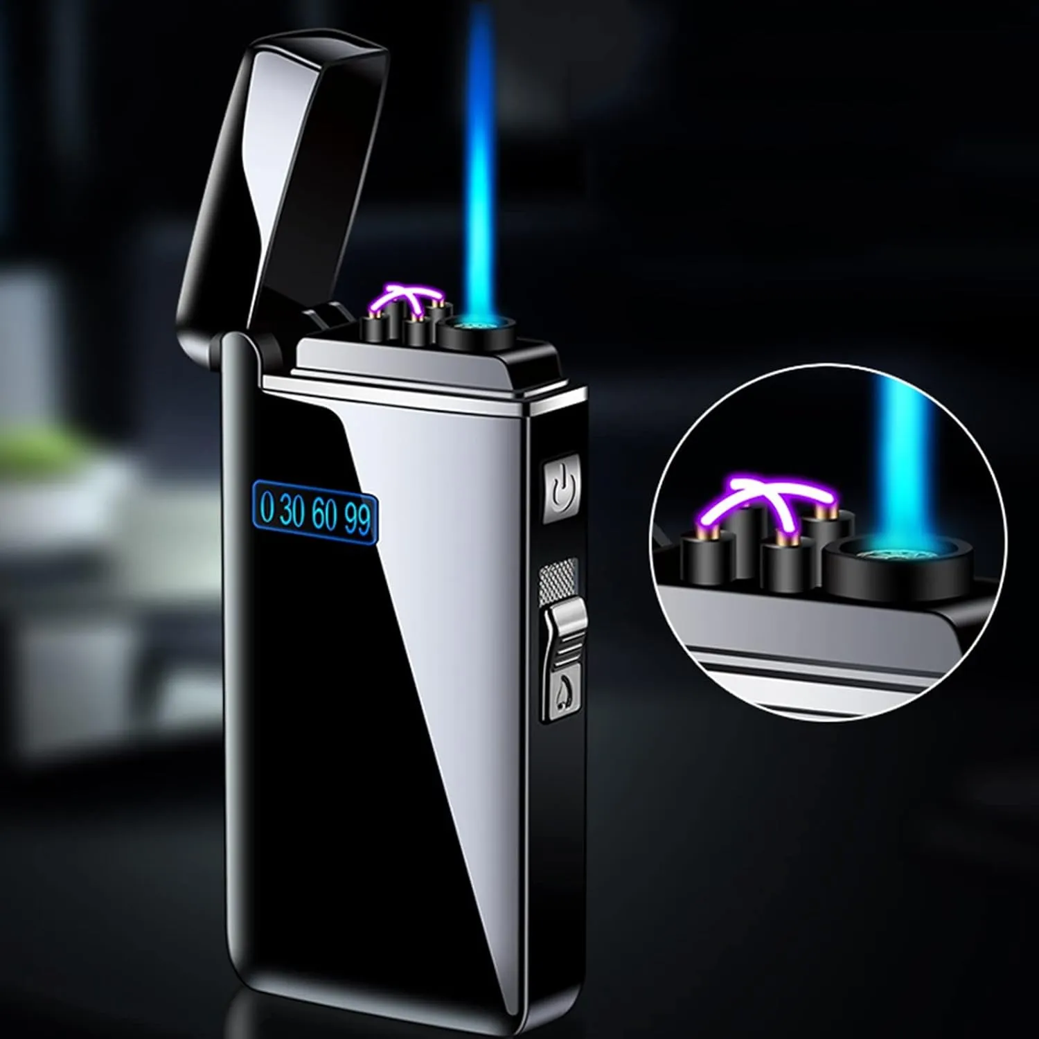 Multifunctional Lighter Arc Inflatable 2 Ignition Switches Man Female Fashion Outdoor Windproof Metal USB Box (K)