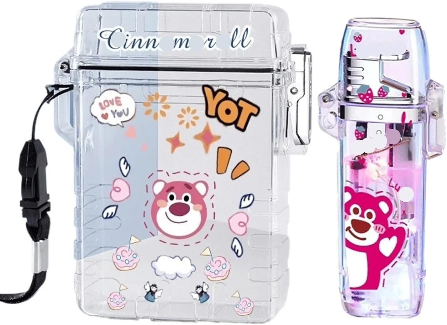 Multifunctional lighter combination, can hold 20 cigarettes, windproof pink flame lighter, butane torch lighter with transparent cigarette case, butane gas lighter, waterproof, pressure-resistant, lar